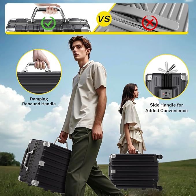 Krute Zipperless Luggage 24 Inch Aluminum Frame Suitcase with Spinner Wheels PC+ABS Hardide Checked Luggage TSA Approved