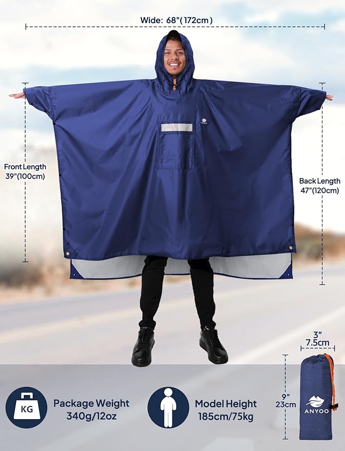 ANYOO Hooded Rain Poncho for Adults Waterproof Lightweight Rain Coat for Men Women Reusable Rain Jacket for Emergency Outdoor