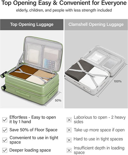 Hanke 26 Inch Expandable Luggage Top Opening Checked Bag Luggage Hard Shell Suitcases with Wheels Lightweight Travel Luggage Heavy Duty Luggage Suitcase with Lock for Woman Men-Bamboo Green