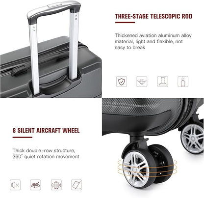 Kono 20" Carry on Luggage with Spinner Wheel TSA Lock, Lightweight PC+ABS Hardside Luggage Durable Small Carry on Suitcase Grey