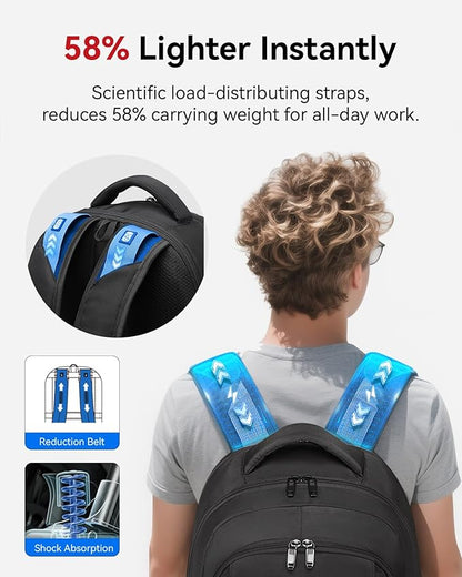 CROSSGEAR Travel Laptop Backpack for Men, 15.6-Inch Large Computer Business Backpack, Multi-pocket, USB Port, Breathable Padded, Water Resistant Work Casual Daypacks