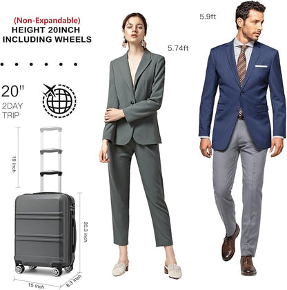 Kono 20" Carry on Luggage with Spinner Wheel TSA Lock, Lightweight PC+ABS Hardside Luggage Durable Small Carry on Suitcase Grey