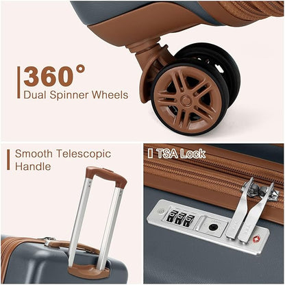 Kono Medium Sized Checked Luggage, 24 Inch Expandable with Spinner Wheels, TSA Lock, ABS + PC Lightweight Travel Suitcase with Larger Capacity and Lighter Weight, Grey Brown