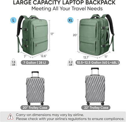 BALEINE Travel Backpack for Women Men, Large Sturdy Carry On Laptop Backpack Gifts for Business, Casual, Weekender, Hiking (XL, Olive Green)