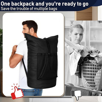 Laundry Bag Backpack Extra Large Travel Laundry Bags with Shoulder Straps Durable Polyster Clothes Hamper Bag for College Laundromat Apartment