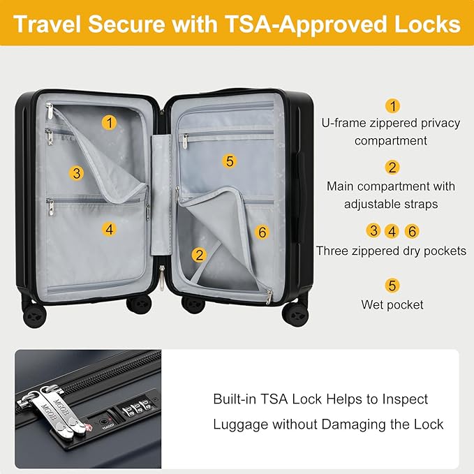 MGB Carry on Luggage 22 X 14 X 9 Airline Approved Suitcase with Wheels,20 Inch Travel Suitcase Lightweight with Spinner wheels And Hard Luggage Airline Approved with TSA Lock Carry on