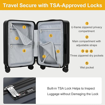MGB Carry on Luggage 22 X 14 X 9 Airline Approved Suitcase with Wheels,20 Inch Travel Suitcase Lightweight with Spinner wheels And Hard Luggage Airline Approved with TSA Lock Carry on
