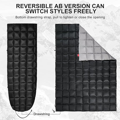 Down Camping Blanket - Lightweight, Packable, Warm & Puffy Outdoor Travel Quilt for Sleep, Hiking, Backpacking, Stadium, Festivals, Water-Resistant Sleeping Bag 55"x79"