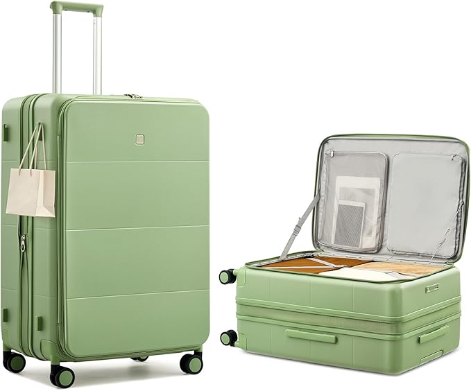 MILADA 28 Inch Checked Luggage for Travel, Hardshell Expandable Luggage Top Opening Suitcase with Spinner Wheels, TSA Lock, Lightweight Large Trunk Suitcase, Bamboo Green