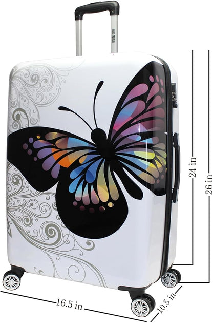 World Traveler Butterfly 24-Inch Polycarbonate Hardside Expandable Spinner Luggage with Enhanced Wheel System