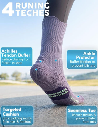 Womens Coolmax Bamboo Viscose Compression Running Crew Socks, Moisture-Wicking Anti-Blister Hiking&Gym Athletic