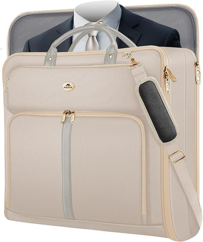 MATEIN Garment Bags for Travel for Women, Large Garment Bags for Hanging Clothes Up to 7 Suits, Business Convertible Travel Suit Carrier with Strap, Foldable Suitcase Luggage Fit 17.3" laptop, Beige