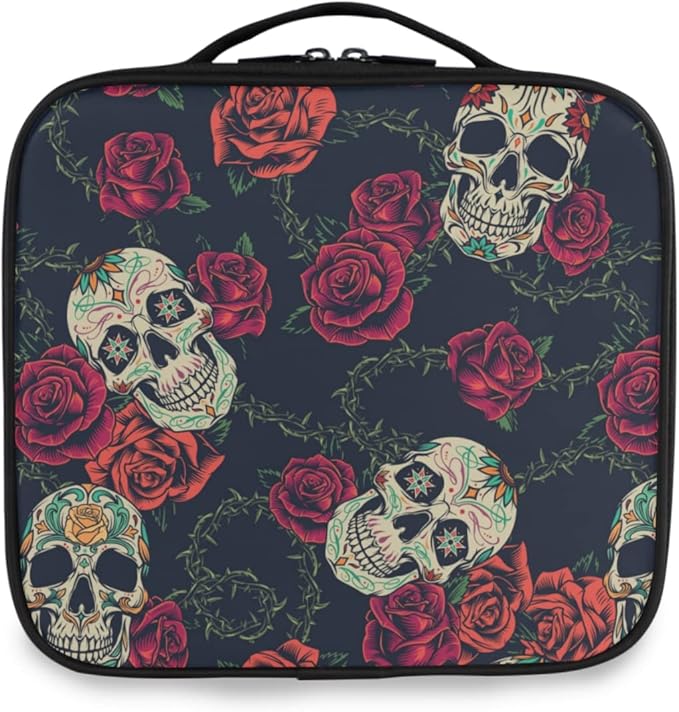 MNSRUU Women Makeup Bag Rose Gothic Skull Makeup Bag Organizer Travel Cosmetic Bag for Teenage Girl Clear Make Up Bags with Zipper