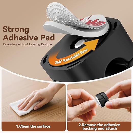 6 Pack Rotatable Cord Organizer,Spring Cable Clips Desk Cable Management Cord Holder Adhesive Phone Charger Cord Clips for Home Office Car Wall Nightstand Accessories Black