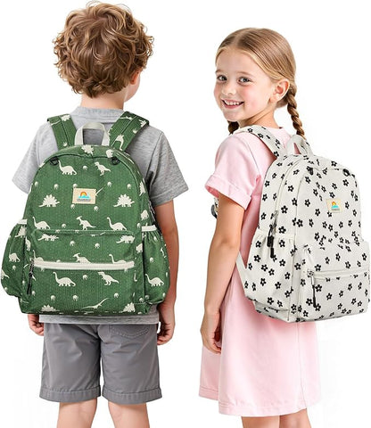 STEAMEDBUN Corduroy Kids Backpack for Girls and Boys 5-8: Girls Backpack for Elementary Kindergarten - 15 inch Cute Backpacks for Kids - Flower