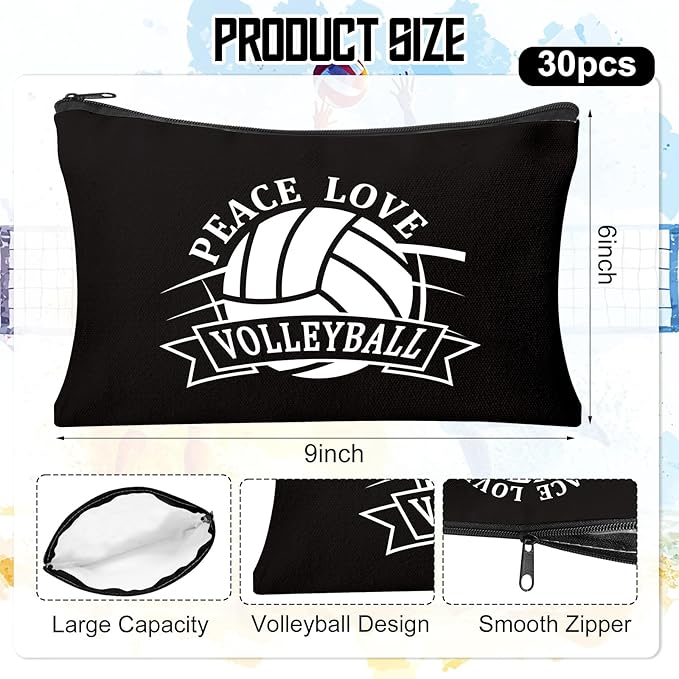 30Pcs Volleyball Makeup Bag Volleyball Cosmetic Bags Gift Accessories Canvas Travel Toiletry Pouch Birthday Christmas Gifts for Women Players Lover