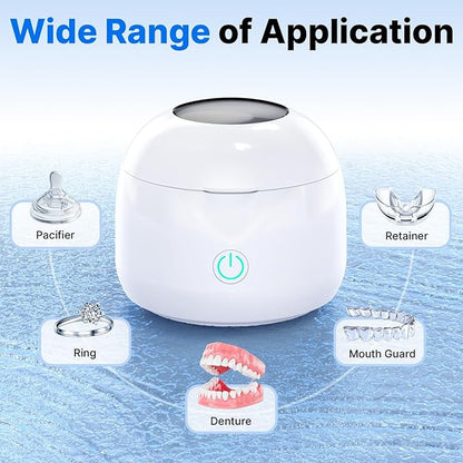 Ultrasonic Retainer Cleaner - UV Dental Cleaning Pod Night Guard Cleaner for Dentures, Aligner, Braces, Toothbrush Heads, Jewelry (White)
