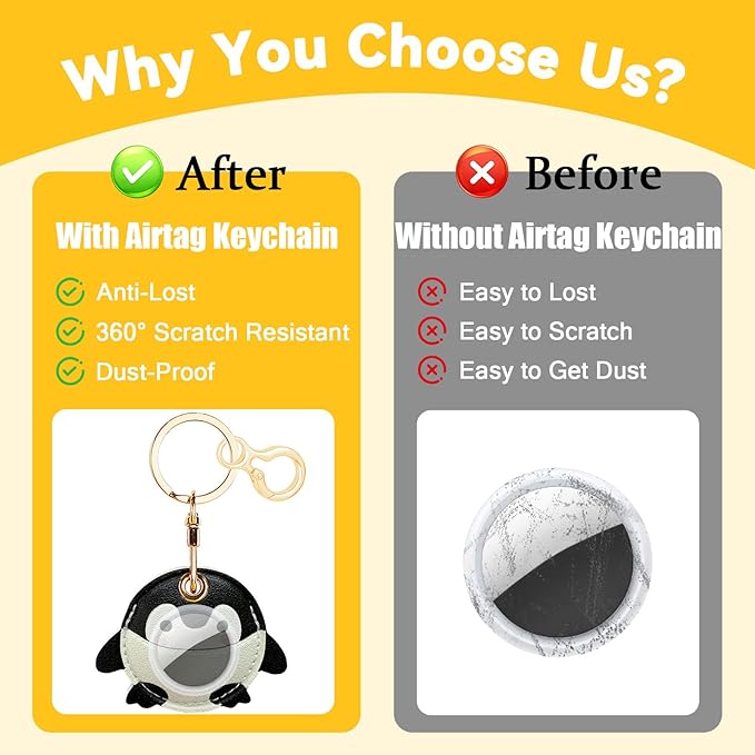 Leather Keychain for Airtag, Cute Protective Keychain Holder Compatible with Apple Air Tag,GPS Case Cover for Keys(Penguin)