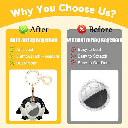 Leather Keychain for Airtag, Cute Protective Keychain Holder Compatible with Apple Air Tag,GPS Case Cover for Keys(Penguin)