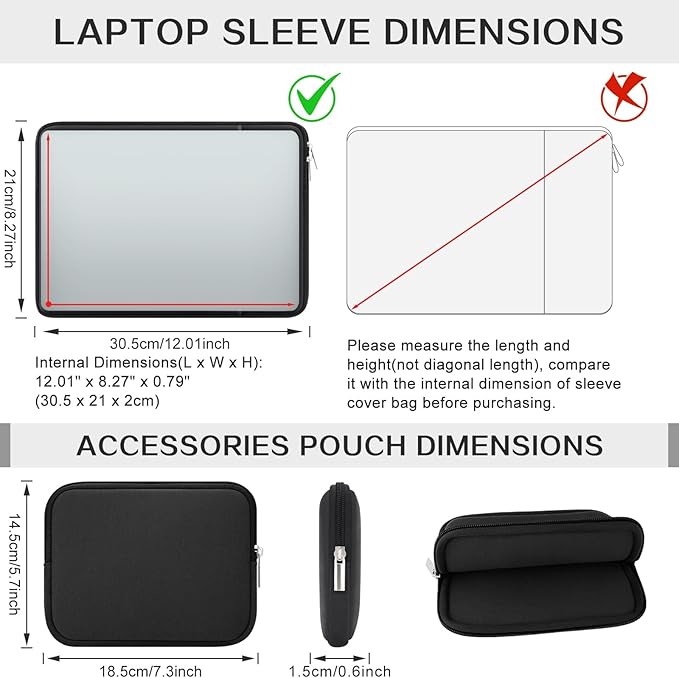 RAINYEAR 11 Inch Laptop Sleeve Case Soft Lining Cover Bag with Front Pocket & Accessories Pouch,Compatible with 11.6'' MacBook Air for 11" Notebook Computer Tablet Chromebook (Black, Upgraded Version)