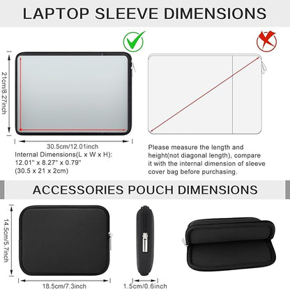 RAINYEAR 11 Inch Laptop Sleeve Case Soft Lining Cover Bag with Front Pocket & Accessories Pouch,Compatible with 11.6'' MacBook Air for 11" Notebook Computer Tablet Chromebook (Black, Upgraded Version)