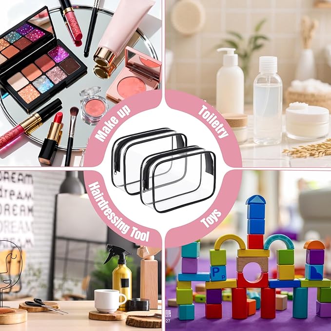 32 Pieces Clear Makeup Bags Bulk Travel Toiletry Bags Transparent Cosmetic Pouches with Zipper Waterproof Portable PVC Plastic Zippered Organizer Cases for Women Men Vacation Travel Bathroom