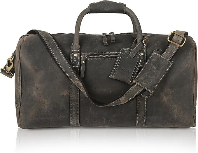 KomalC 24 Inch Leather Duffle Bags for Men and Women Travel Overnight Weekend Bag Sports Gym Duffel for Men