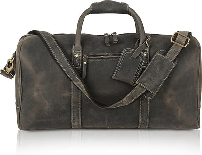 KomalC 24 Inch Leather Duffle Bags for Men and Women Travel Overnight Weekend Bag Sports Gym Duffel for Men