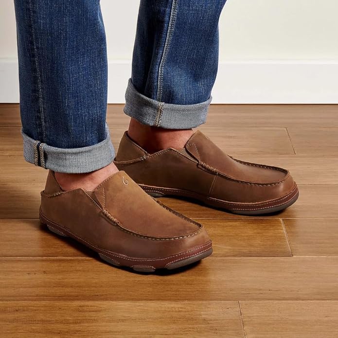 OLUKAI Moloa Men's Premium Leather Shoes, Easy Slip On & Off Design, Casual & Versatile Loafer, Drop-in Heel & Enhanced Traction