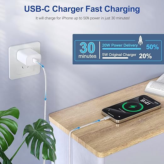 iPhone 17 16 Charger,2Pack USB C Wall Charger Block Chargers Fast Charging with 10FT USBC to C Woven Cable for iPhone 17/17 Pro/17 Pro Max/17 Air/iPhone 16/16 Plus/16 Pro Max/16E/15/15 Pro,iPad Pro