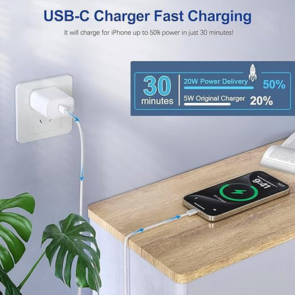 iPhone 17 16 Charger,2Pack USB C Wall Charger Block Chargers Fast Charging with 10FT USBC to C Woven Cable for iPhone 17/17 Pro/17 Pro Max/17 Air/iPhone 16/16 Plus/16 Pro Max/16E/15/15 Pro,iPad Pro