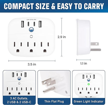 Cruise Approved Non Surge Power Strip [2 USBC, 2 USB, 3 AC] - Cruise Essentials for Carnival, Celebrity, Princess, Norwegian, MSC & Major Cruise Lines