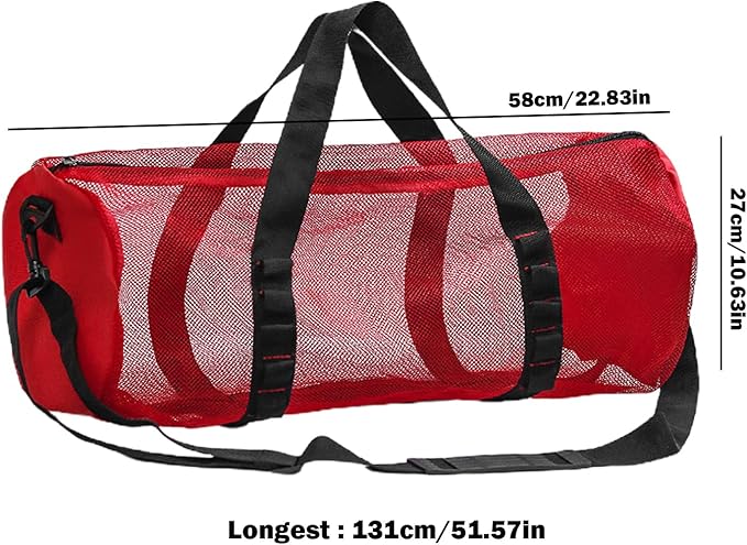 Mesh Gym Bag -Mesh Duffle Bags, Multifunctional Cylindrical Bag With Adjustable Strap, Portable Snorkeling Equipment Carry | Large Capacity Gym Bags, Snorkel Gear With Inside Hook For Travel