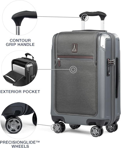 Travelpro Platinum Elite Hardside Expandable Carry on Luggage, 8 Wheel Spinner, TSA Lock, Hard Shell Polycarbonate Suitcase, Vintage Grey, Carry on Laptop Pocket 21-Inch