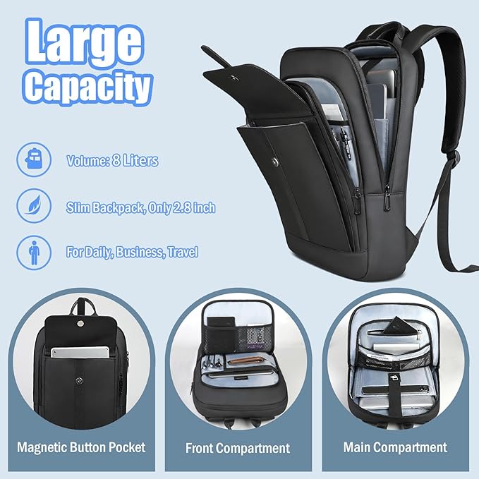 hk Slim Laptop Backpack, 15.6 Inch Anti-Theft Waterproof Bag for Men & Women, Lightweight Computer Backpack for Daily Commute, Work, College, or Travel, 16.5 * 11.8 * 2.8 in, 1.6 lbs