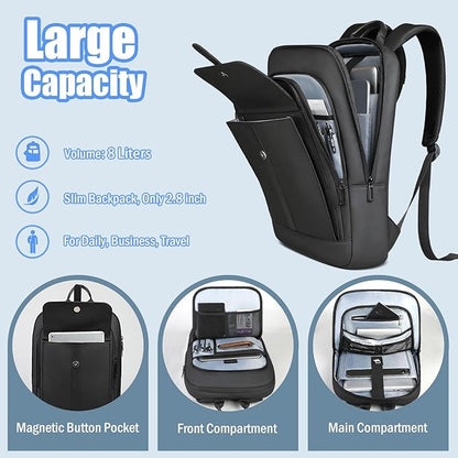 hk Slim Laptop Backpack, 15.6 Inch Anti-Theft Waterproof Bag for Men & Women, Lightweight Computer Backpack for Daily Commute, Work, College, or Travel, 16.5 * 11.8 * 2.8 in, 1.6 lbs