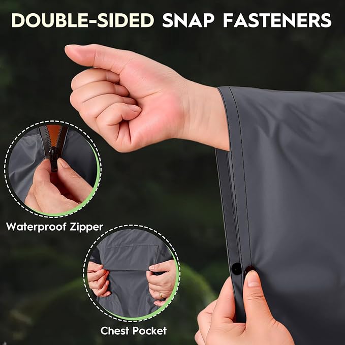 Bruvoalon 3-in-1 Rain Poncho with 1/4 Zip & Chest Pocket, Waterproof, Sunshade, Ground Mat for Adults & Youth Emergency