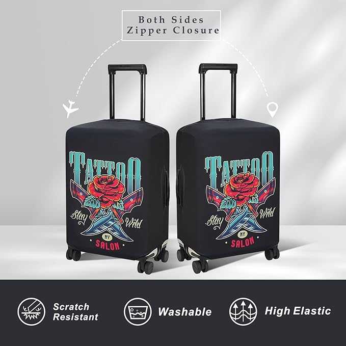 Explore Land Travel Luggage Cover Suitcase Protector Fits 27-30 Inch Case (Blade Rose, L)