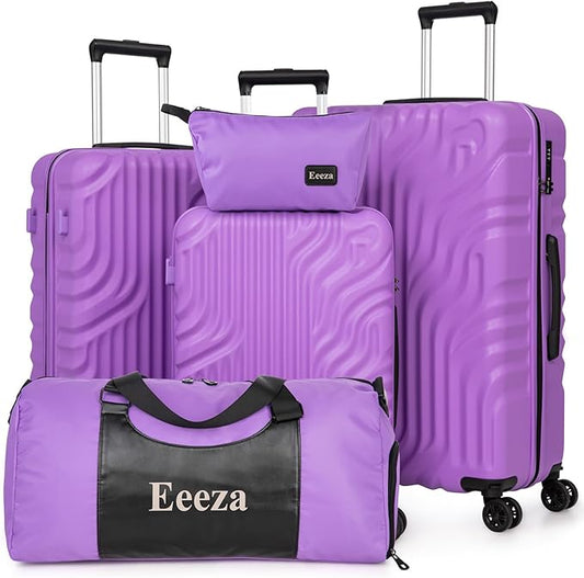 Luggage Sets Suitcase Sets 5 Piece Luggage Sets Suitcase with ABS Hard Shell Lightweight TSA Lock and Double Rotatable Detachable Wheels(Purple,20"/24"/28"/DB/TB)