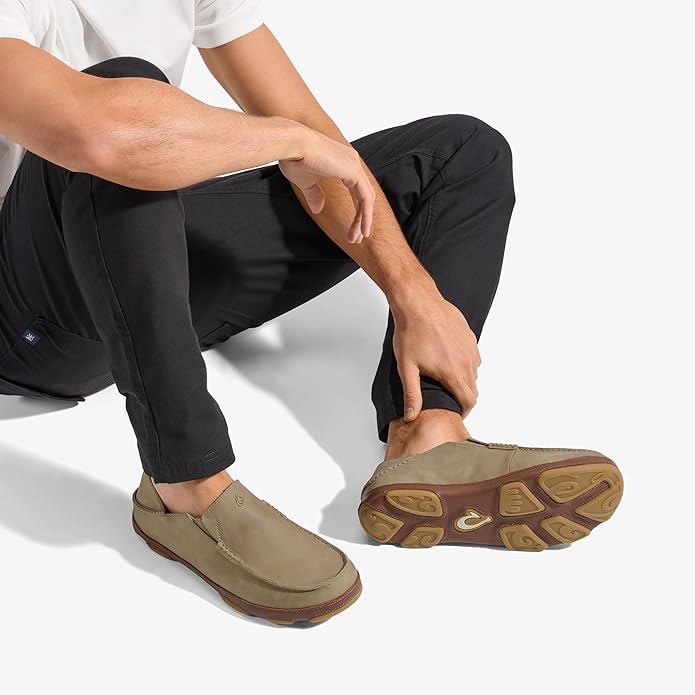 OLUKAI Moloa Men's Premium Leather Shoes, Easy Slip On & Off Design, Casual & Versatile Loafer, Drop-in Heel & Enhanced Traction