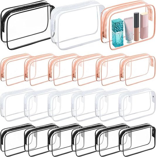 Cunno 60 Pcs Clear Toiletry Bag TSA Approved Cosmetic Bag Bulk Makeup Bag Travel Carry Airport Airline Compliant Bag for Women Men Summer Vacation Salon Mother Gift(Classic Color)