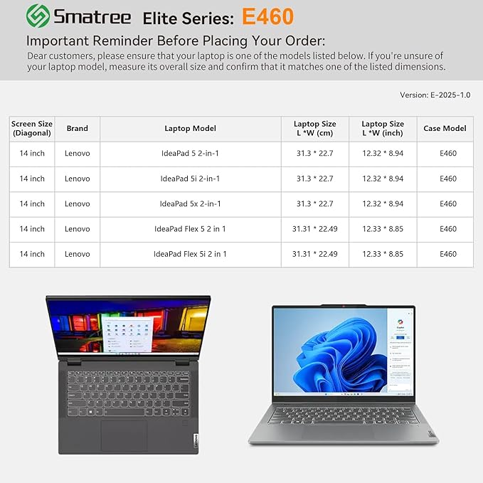 Smatree Laptop Sleeve for 14 inch Lenovo IdeaPad 5i/5x/5 2-in-1, for 14 inch Lenovo IdeaPad Flex 5i/5 2-in-1, Case with Accessory Pocket, YKK Zipper, Patented Super-Corner Design, Green (E460G)