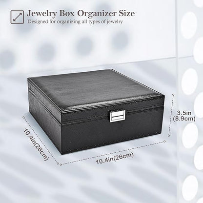 ProCase Jewelry Box for Women, 2 Layers Large Leather Jewelry Organizer Storage Case with Removable Pad for Earrings -Lizardblack