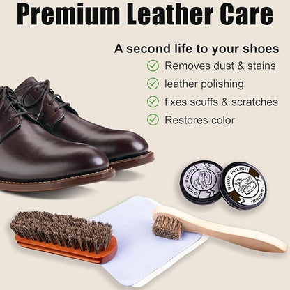 14 Pcs Premium Shoe Shine & Care Kit, Leather Boot Polish and Cleaning Tools - Shoe Care Set for Men & Women