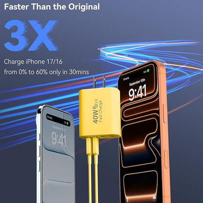USB C Wall Fast Charger Block, 40W 4-Port Type C Chargers Fast Charging Blocks PD Power Charger Adapter+QC 3.0 USB Multiport Charger Brick for Phone 17/16/15/14/13/12 Pro Max, i-Pad, Galaxy S25-2Pack