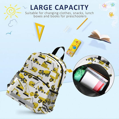Construction Truck Excavator Bulldozer Kid's Toddler Backpack for Boys Girls Preschool Nursery with Safety Leash (01142)