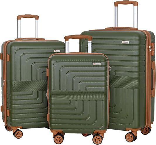 Romswi 3 Piece Luggage Sets, Expandable PC+ABS Hardshell Suitcase Set with TSA Lock YKK Zipper and Dual Spinner Wheels, Large Checked Travel Suitcases, 22/26/30 Inch, Olive Green