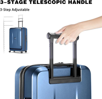 Luggage Sets 2 Piece, Carry On Luggage with Front Pocket & USB Port and 28 Inch Expandable Checked Luggage with Top Opening, Durable PC Hardside Suitcases with Spinner Wheels & TSA Lock, Blue (20/28)