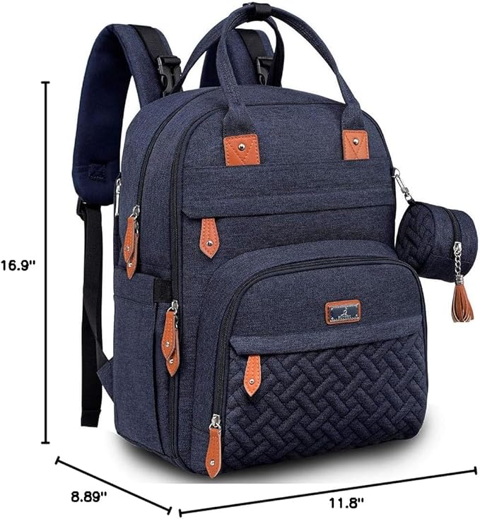 BabbleRoo Diaper Bag Backpack - Baby Essentials Travel Tote - Multi Function Water Resistant Diaper Bag, Travel Essentials Baby Bag with Changing Pad, Stroller Straps & Pacifier Case - Navy Blue