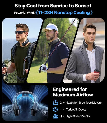 TORRAS 2025 COOLiFY 2S Neck Fan, 3 Model, 3-28H Extended Battery Life, Neck Fans that Blow Cold Air, Neck Air Conditioner, Cooling Neck Fan for Work,Hiking,Travel. Gifts for Dad Husband Father, Black